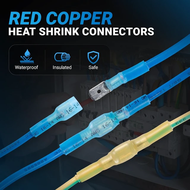 Alt view image 3 of 7 - 320PCS Heat Shrink Spade Connectors, 22-10 AWG Male & Female Terminal Kit 320PCS Waterproof Heat Shrink Spade Connectors, 22-10 AWG Male & Female Quick Disconnect Terminals for Marine & Auto Wiring