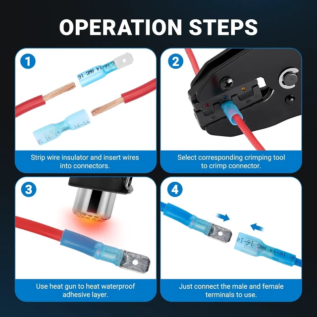 Alt view image 5 of 7 - 320PCS Heat Shrink Spade Connectors, 22-10 AWG Male & Female Terminal Kit 320PCS Waterproof Heat Shrink Spade Connectors, 22-10 AWG Male & Female Quick Disconnect Terminals for Marine & Auto Wiring