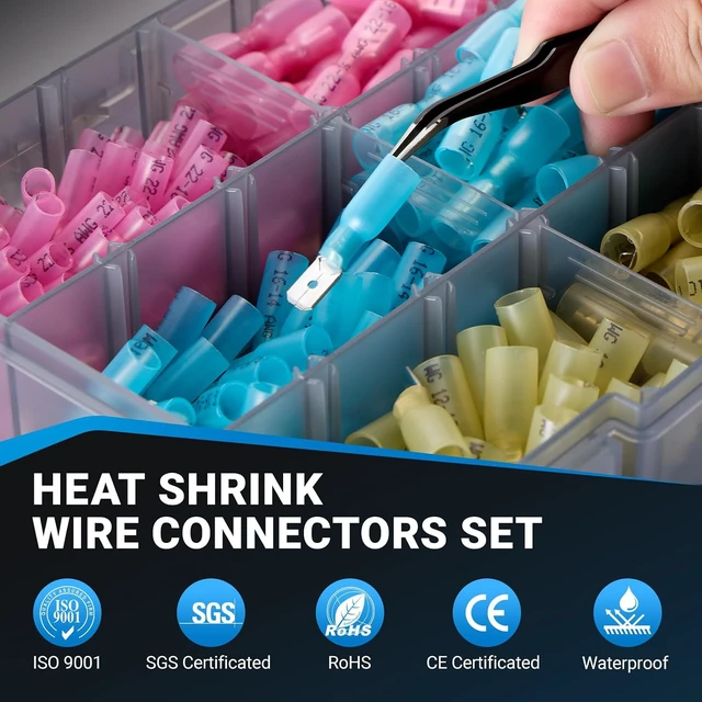 Alt view image 6 of 7 - 320PCS Heat Shrink Spade Connectors, 22-10 AWG Male & Female Terminal Kit 320PCS Waterproof Heat Shrink Spade Connectors, 22-10 AWG Male & Female Quick Disconnect Terminals for Marine & Auto Wiring