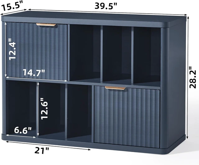 Alt view image 2 of 7 - Large Record Player Stand with Vinyl Storage, 39.5" Modern Wood Records Storage Cabinet for Speakers, Mid Century Turntable Stand with Fluted Doors, Media Holder for Home, Dark Navy Blue