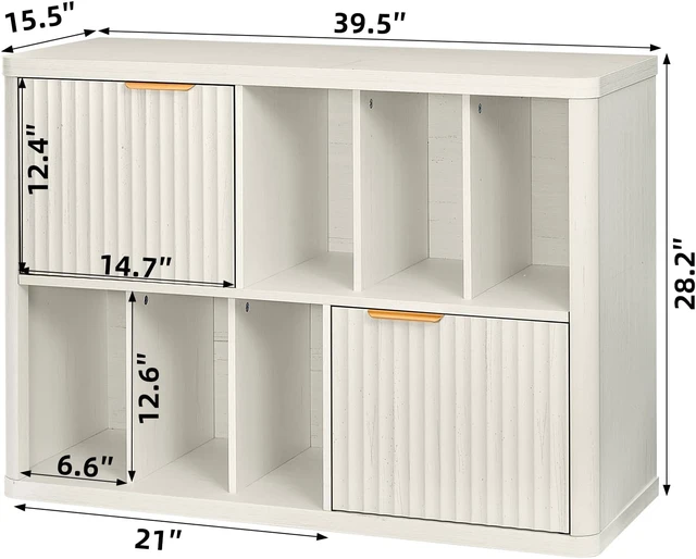 Alt view image 2 of 7 - Large Record Player Stand with Vinyl Storage, 39.5" Modern Wood Records Storage Cabinet for Speakers, Mid Century Turntable Stand with Fluted Doors, Media Holder for Home, Antique White