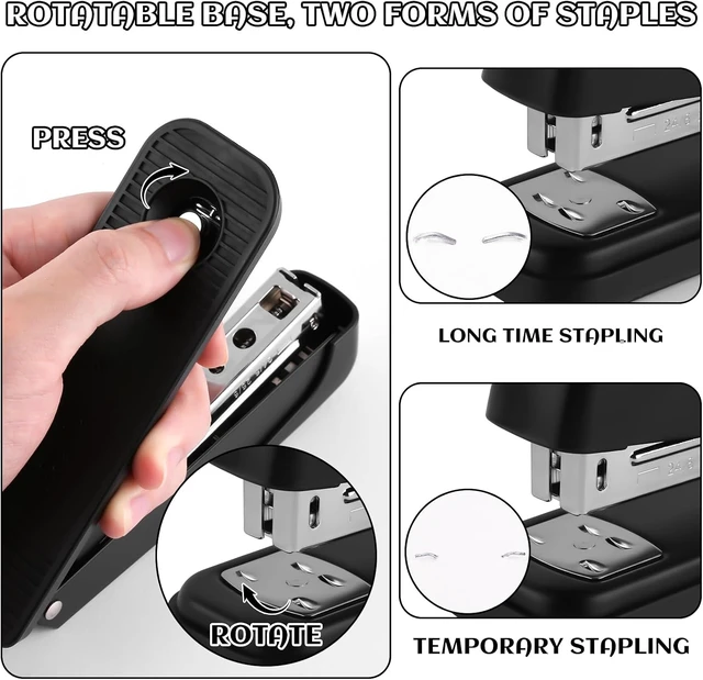 Alt view image 7 of 7 - Black Desk Accessory Kit Cute Office Supplies Set Desktop Stapler Set Includes Staple Remover Hole Punch Tape Dispenser Ballpoint Pen Scissor Mini Box Cutter Tape Measure Paper Clips Sticky Notes