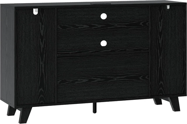 Alt view image 3 of 6 - Record Player Stand with 2 Drawers, 55" Holds 550+ Albums, Large Turntable Stand with Charging Station, Mid Century Modern Record Player Table for Living Room & Entertainment Room