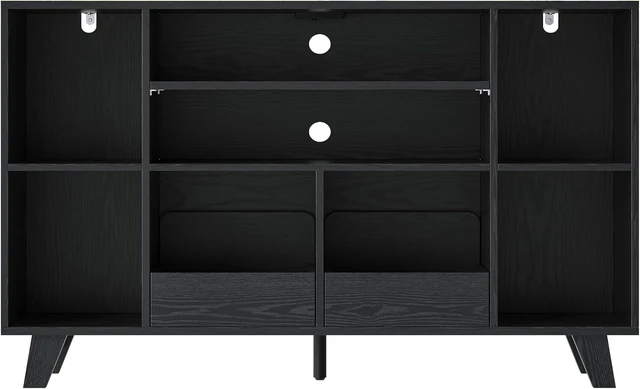 Alt view image 4 of 6 - Record Player Stand with 2 Drawers, 55" Holds 550+ Albums, Large Turntable Stand with Charging Station, Mid Century Modern Record Player Table for Living Room & Entertainment Room