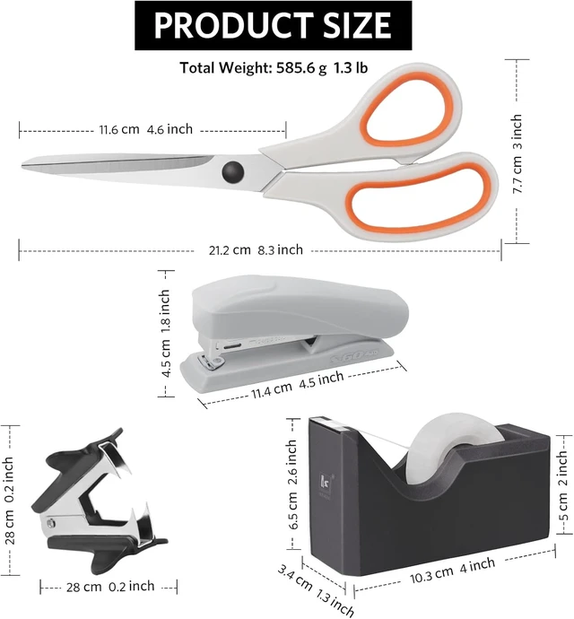 Alt view image 2 of 7 - Office Supplies Kit, Desk Accessory Set, Including 2 Scissors, 1 Stapler,1000 Pieces 26/6 Staples, 1 Staple Remover, 1 Tape Dispenser and 1 Tape, Perfect Office Partners