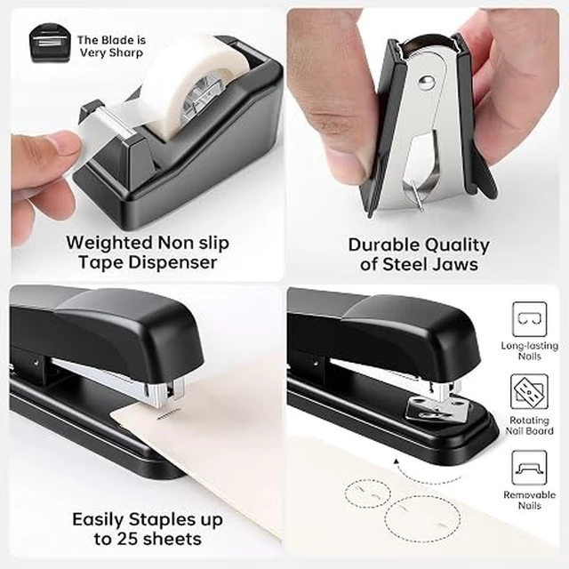 Alt view image 4 of 7 - Black Office Supplies for Kids, Black Desk Accessories, Stapler and Tape Dispenser Set for Kids, Women, Office Gift for Women, Boss Lady, Office Lady, Coworkers, Office Clerks, School Kids