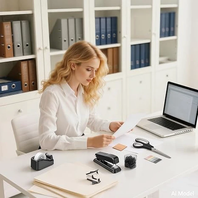 Alt view image 5 of 7 - Black Office Supplies for Kids, Black Desk Accessories, Stapler and Tape Dispenser Set for Kids, Women, Office Gift for Women, Boss Lady, Office Lady, Coworkers, Office Clerks, School Kids
