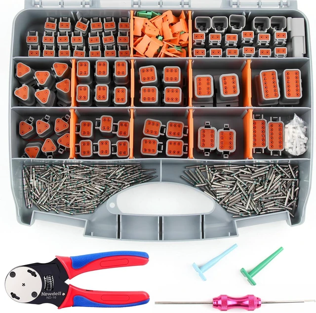 Main image of 504PCS Deutsch Connector Kit with Crimper 2 3 4 6 8 12 Pin DT Connectors with Deutsch Crimp Tool 14-20AWG Pin Removal Tool Size 16 Solid Contacts Automotive Electrical Wire Connectors