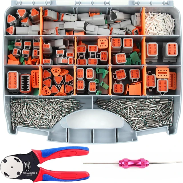 Main image of 338 pcs Deustch Connector Kit 2 3 4 6 8 12 Pin Connectors with Deutsch Crimping Tool and DT Connector Removal Tool Size 16 Solid Terminal Contacts(14-20AWG)