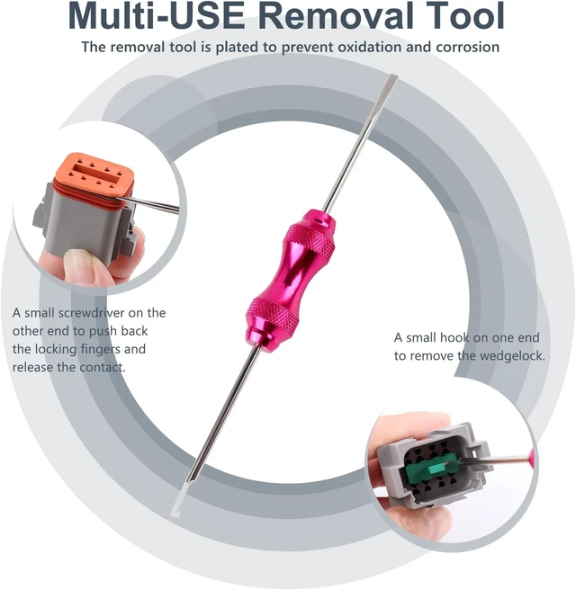 Alt view image 3 of 7 - 338 pcs Deustch Connector Kit 2 3 4 6 8 12 Pin Connectors with Deutsch Crimping Tool and DT Connector Removal Tool Size 16 Solid Terminal Contacts(14-20AWG)