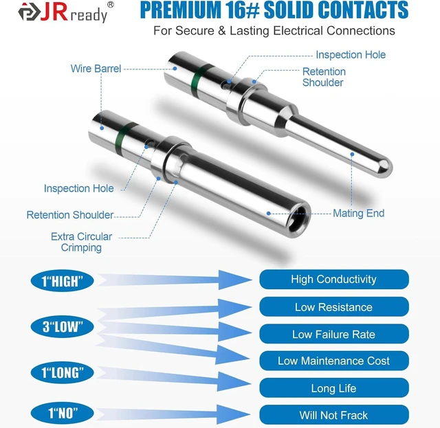 Alt view image 3 of 7 - ST6313 Deutsch DT 2/3/4/6/8/12 Pin Connector Kit, Solid Contacts 604 Pcs, Size 16 Nickel-Plated Tin Bronze Solid Contacts, 14-20 AWG, PA66 Housings, IP67, UL94 V-0, -40°C to 125°C, 13A