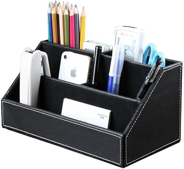 Alt view image 2 of 7 - 5PCS Desk Organizer and Accessories Set, Pu Leather Office Supplies with Multifunction Desktop Organizer Storage Box, Tissue Holder, Mouse Pad, Note Paper Holder, Pencil Holder for Desk Black