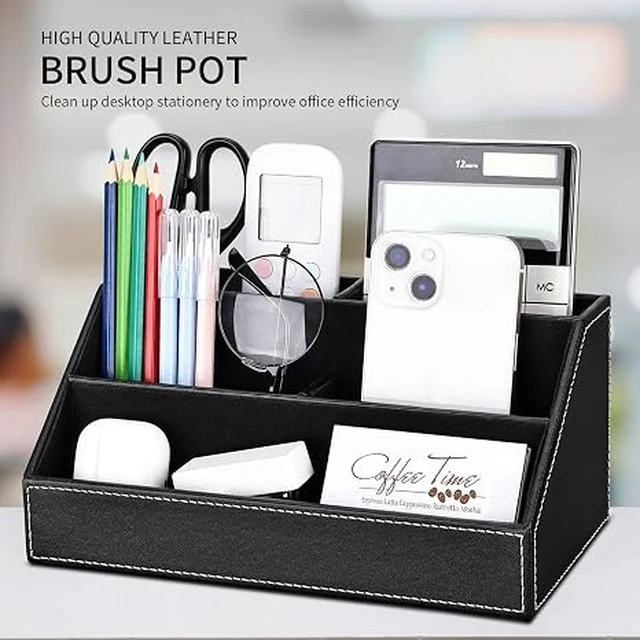 Alt view image 7 of 7 - 5PCS Desk Organizer and Accessories Set, Pu Leather Office Supplies with Multifunction Desktop Organizer Storage Box, Tissue Holder, Mouse Pad, Note Paper Holder, Pencil Holder for Desk Black