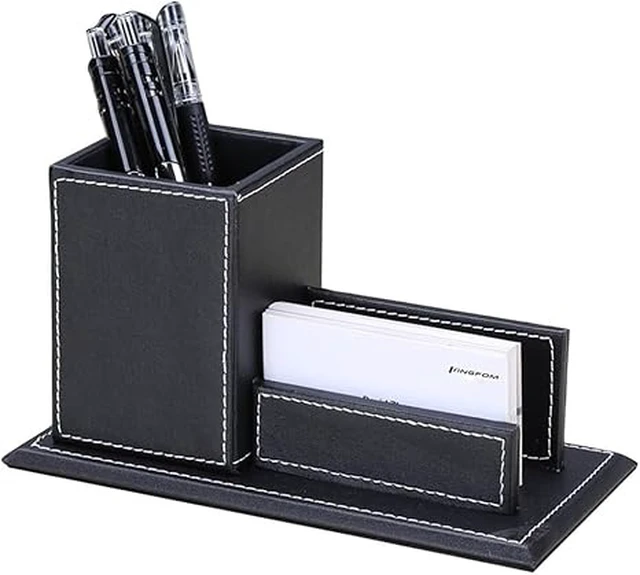 Alt view image 5 of 7 - 5PCS Desk Organizer and Accessories Set, Pu Leather Office Supplies with Multifunction Desktop Organizer Storage Box, Tissue Holder, Mouse Pad, Note Paper Holder, Pencil Holder for Desk Black