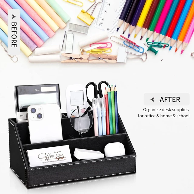 Alt view image 6 of 7 - 5PCS Desk Organizer and Accessories Set, Pu Leather Office Supplies with Multifunction Desktop Organizer Storage Box, Tissue Holder, Mouse Pad, Note Paper Holder, Pencil Holder for Desk Black