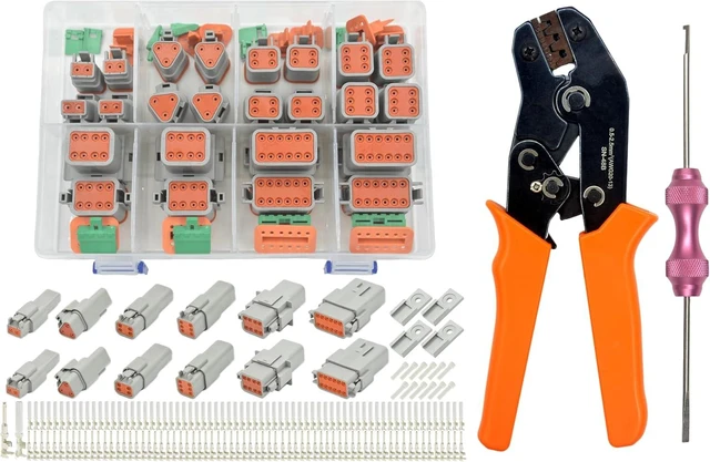 Main image of 217PCS 12 Kits Deutsch DT Connector Kit with Crimper & Terminal Removal Tool - IP68 Waterproof 2 3 4 6 8 12 Pin Automotive Electrical Connectors & Size 16 Stamped Contacts for Car Truck Marine Wiring