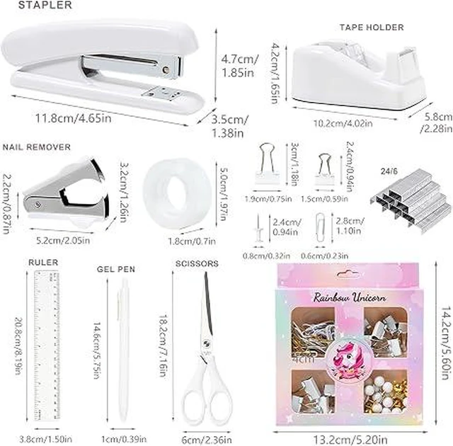 Alt view image 2 of 7 - Desk Accessories with Pen Holder, Office Supplies Desk Organizers and Accessories, Tape Dispenser, Stapler, Staple Remover, Staples, Clips Set, Ruler, Scissor, Pen, Tape (White)