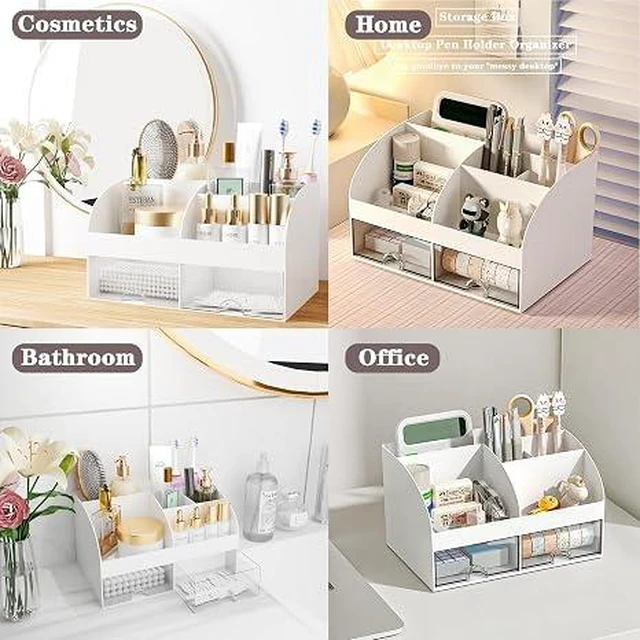 Alt view image 5 of 7 - Desk Accessories with Pen Holder, Office Supplies Desk Organizers and Accessories, Tape Dispenser, Stapler, Staple Remover, Staples, Clips Set, Ruler, Scissor, Pen, Tape (White)