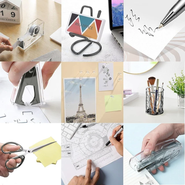 Alt view image 3 of 6 - Office Desk Accessories, Acrylic Stapler, Staple Remover, Tape Holder, Pen Holder, Ballpoint Pen, Scissor, Binder Clips, 1000pcs Staples, Phone Holder, Ruler, Transparent Glue and 300 Notes