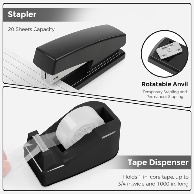 Alt view image 2 of 7 - 10 Pcs Black Office Supplies, Black Office Desk Accessories
Mesh Desk Organizer, Stapler, Tape Dispenser, Scissors, Binder/Paper Clips and 1000pcs Staples, Desk Supplies Set