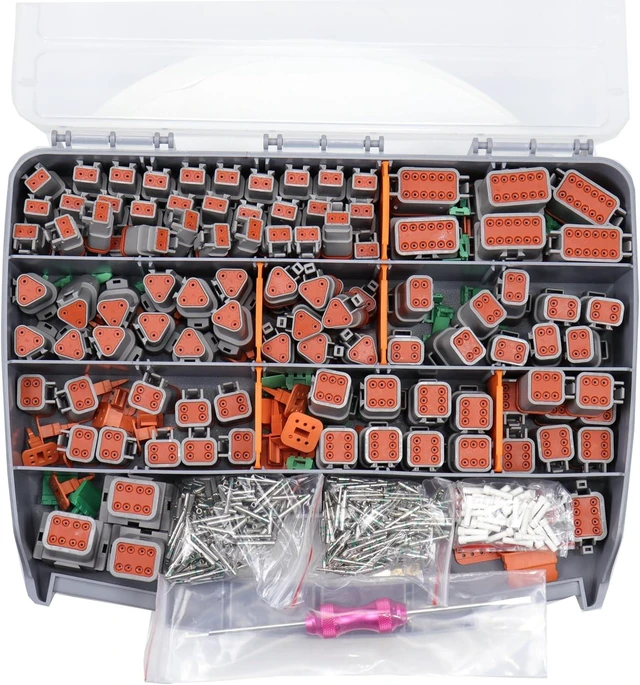Main image of 706 Pcs for Deutsch DT Connector Kit, Gray 2 3 4 6 8 12 Pin for DT Connectors with Solid Contacts Pick Removal Tool Size 16 Stamped Contacts, for Deutsch Pin Kit