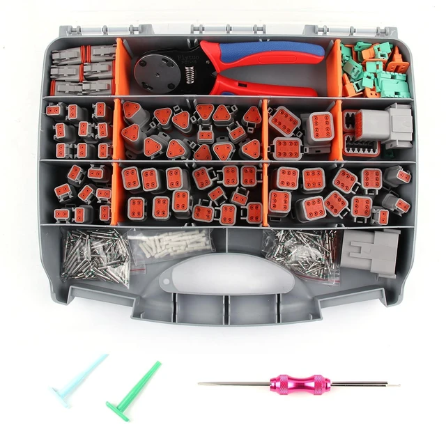 Main image of 504PCS Deutsch Connectors Kit with Crimping Tool, 2/3/4/6/8/12 Pin DT Connectors with Removal Tool, Size 16 Solid Terminal Contacts, 14-18 AWG