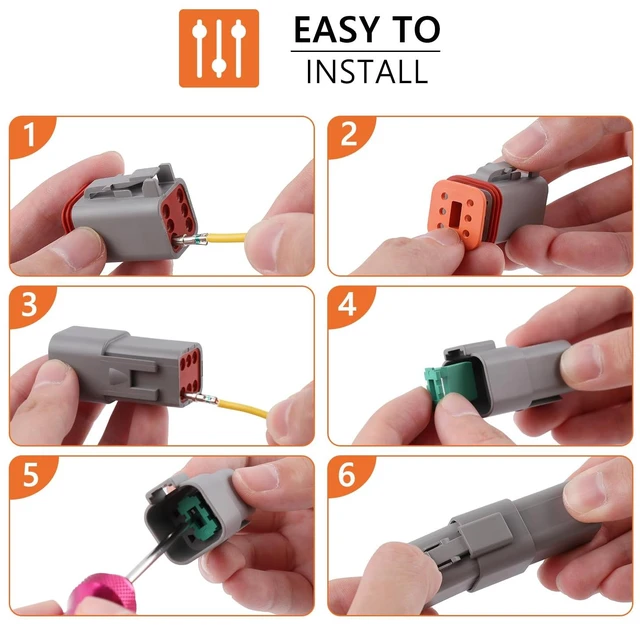 Alt view image 6 of 7 - 504PCS Deutsch Connectors Kit with Crimping Tool, 2/3/4/6/8/12 Pin DT Connectors with Removal Tool, Size 16 Solid Terminal Contacts, 14-18 AWG