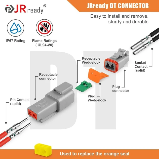 Alt view image 7 of 7 - ST6460 Deutsch DT Connector Kit 2 3 4 Pin, Solid Terminals 14-16AWG Special Yellow Seals Support 14AWG, DT 2 3 4 Pin Waterproof Connector, Size 16 Solid Contact 14-16AWG, Removal Tools Included