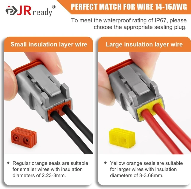 Alt view image 4 of 7 - ST6460 Deutsch DT Connector Kit 2 3 4 Pin, Solid Terminals 14-16AWG Special Yellow Seals Support 14AWG, DT 2 3 4 Pin Waterproof Connector, Size 16 Solid Contact 14-16AWG, Removal Tools Included