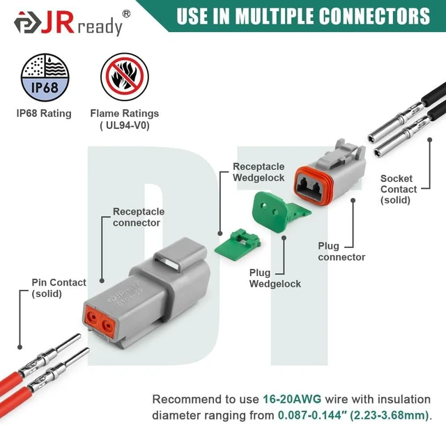 Alt view image 5 of 7 - DW1019 Deutsch DT Connector Kit IP68 With 16 AWG Solid Terminals DT 2 3 4 6 8 12 Pin Waterproof Electrical Connectors, Size 16 Solid Contacts Support Wire Gauge 16AWG, Removal Tool Included