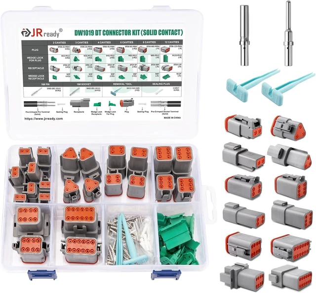 Main image of DW1019 Deutsch DT Connector Kit IP68 With 16 AWG Solid Terminals DT 2 3 4 6 8 12 Pin Waterproof Electrical Connectors, Size 16 Solid Contacts Support Wire Gauge 16AWG, Removal Tool Included