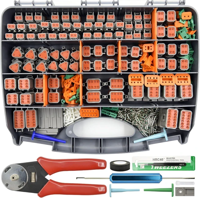 Main image of 654 PCS DT Deustch Connector Kit, 2 3 4 6 8 12 Pin Waterproof Automotive Electrical Connectors, Including Deutsch Crimping Tool, Removal Tool, 200Pair 16# Solid Contacts for Boat Car(654PCS & Crimper)