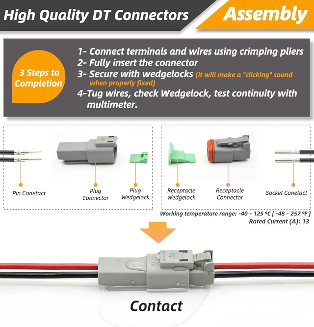 Alt view image 6 of 7 - 654 PCS DT Deustch Connector Kit, 2 3 4 6 8 12 Pin Waterproof Automotive Electrical Connectors, Including Deutsch Crimping Tool, Removal Tool, 200Pair 16# Solid Contacts for Boat Car(654PCS & Crimper)