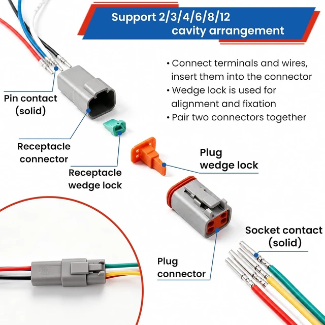 Alt view image 4 of 7 - 770 PCS for Deutsch Connector Kit 2 3 4 6 8 12 Pin DT Connectors Size 16 Solid Contacts Automotive Waterproof Electrical Wire Connector IP67 with Removal Tool for Car,Truck,Marine Wiring