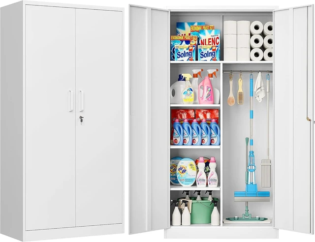 Main image of Wide & Deep Metal Storage Cabinet with Hanging Rod,Black Broom Closet Storage Cabinet with Lock,72" Tall Wardrobe Cabinets with Doors and Shelves,Locking Steel Tool Cabinets for Home,Office,Garage