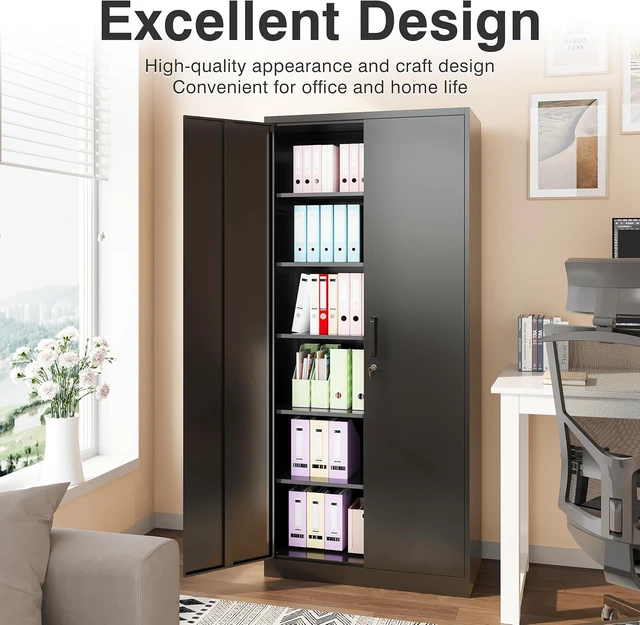 Alt view image 2 of 7 - Wide & Deep Metal Storage Cabinet with 2 Doors and 5 Adjustable Shelves,White Locking Metal Cabinet,Large Garage Storage Cabinets,Lockable Tall Pantry Cabinets for Home,Office,Garage,Shop 72x36x18