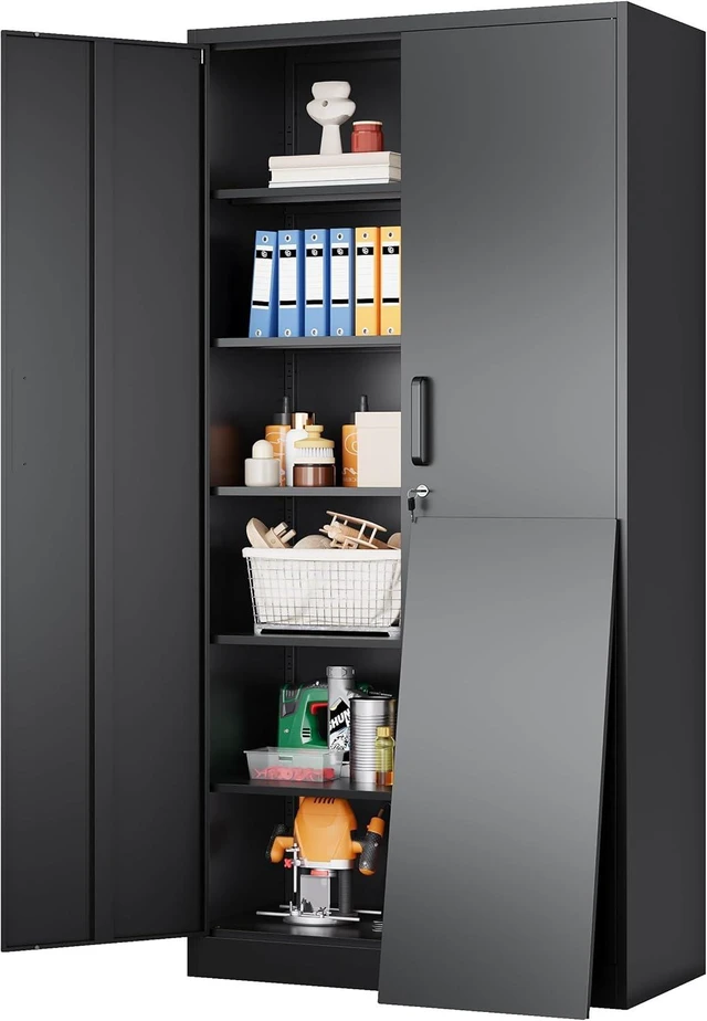 Main image of Wide & Deep Metal Storage Cabinet with 2 Doors and 5 Adjustable Shelves,White Locking Metal Cabinet,Large Garage Storage Cabinets,Lockable Tall Pantry Cabinets for Home,Office,Garage,Shop 72x36x18