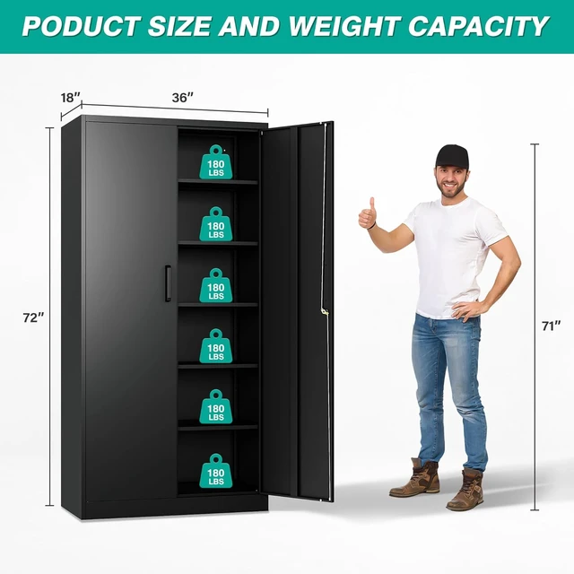 Alt view image 7 of 7 - Wide & Deep Metal Storage Cabinet with 2 Doors and 5 Adjustable Shelves,White Locking Metal Cabinet,Large Garage Storage Cabinets,Lockable Tall Pantry Cabinets for Home,Office,Garage,Shop 72x36x18