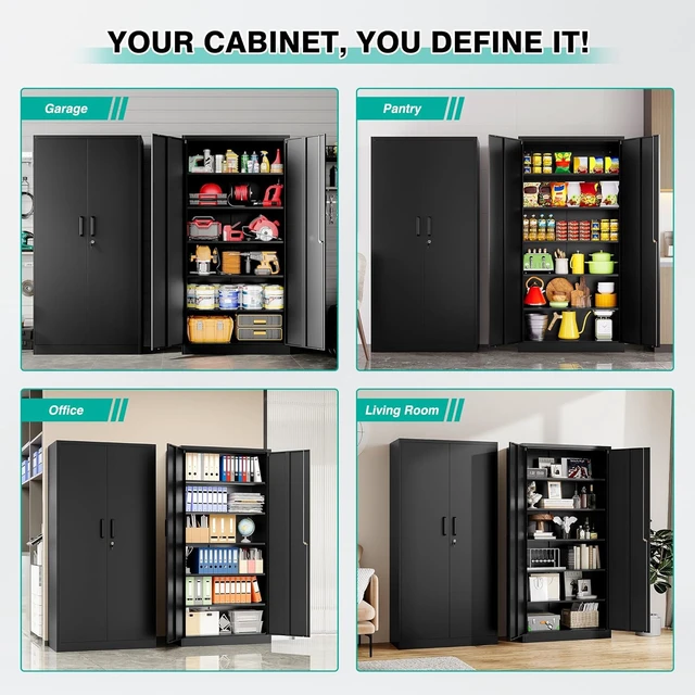 Alt view image 4 of 7 - Wide & Deep Metal Storage Cabinet with 2 Doors and 5 Adjustable Shelves,White Locking Metal Cabinet,Large Garage Storage Cabinets,Lockable Tall Pantry Cabinets for Home,Office,Garage,Shop 72x36x18