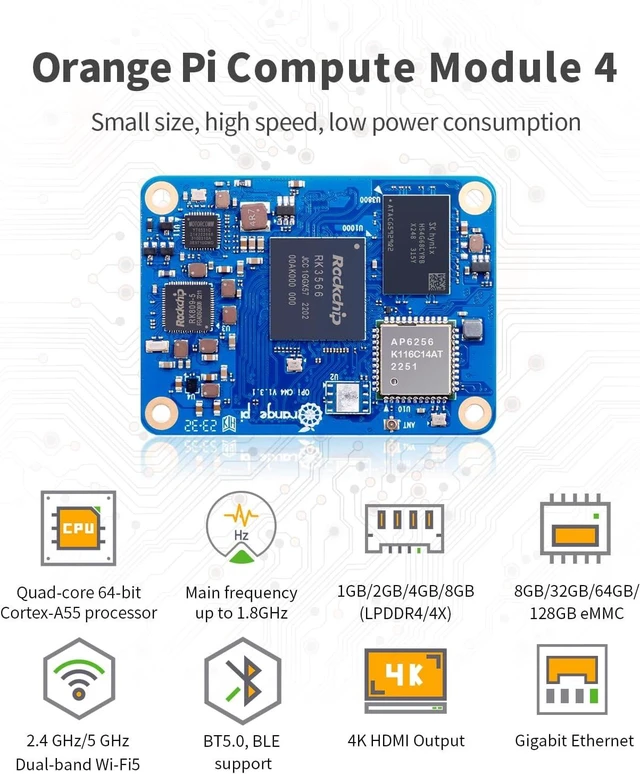 Alt view image 6 of 7 - CM4 1GB/2GB/4GB/8GB LPDDR4/4x Rockchip RK3566 4-Core Single Board Computer with eMMC Flash Onboard, Wi-Fi & Bluetooth, Compute Module 4 Core Board Run Android/Debian/Ubuntu (1GB+8GB)