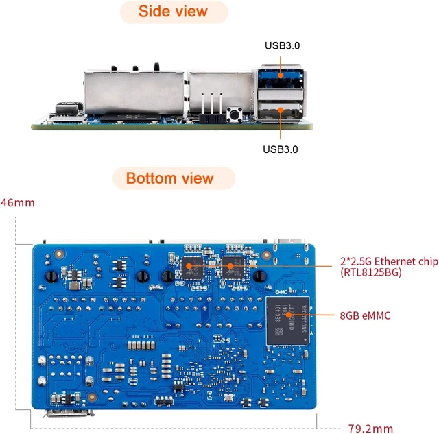 Alt view image 2 of 7 - R2S 2GB/4GB/8GB RISC-V Single Board Computer with 8-Core RISC-V AI CPU, 8GB Onboard eMMC, Dual 2.5G & Dual 1000M Ethernet, Development Board Run OpenWrt/Ubuntu (2GB)