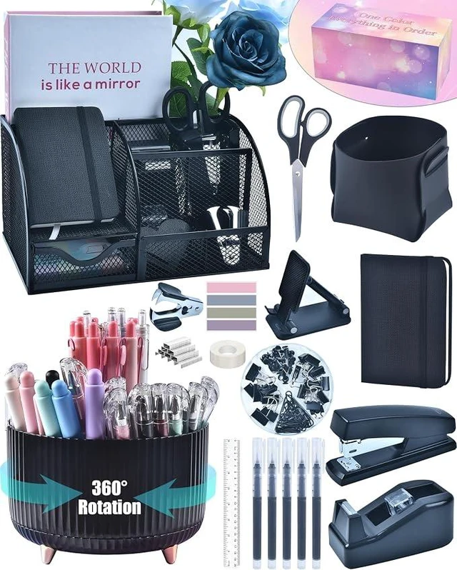 Main image of Black Desk Accessories 21-Piece Office Supplies Gift Set
Desk organizers and accessories, office desk accessories, black office supplies, desk organizer & more in a gift-ready box