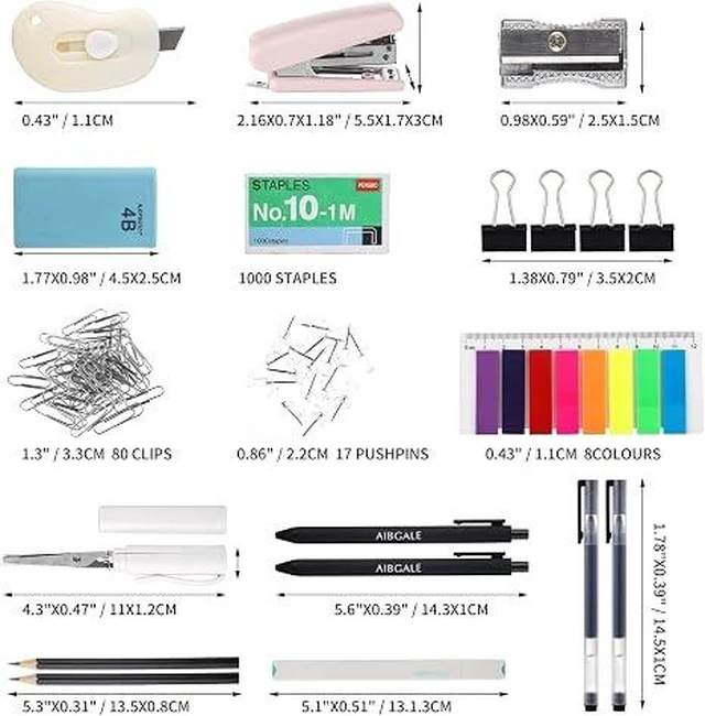 Alt view image 6 of 6 - 123 Pcs Office Supplies Kit with Desk Organizers, Office Stationery Set, Mini Office Supply Kit Includes Stapler, Paper Clips, Push Pins, Highlighters for Desktop Accessories Set, School Supplies