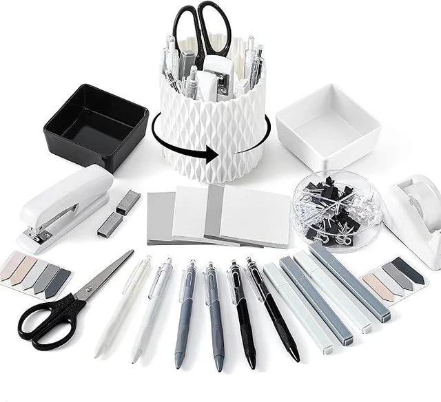 Main image of 27 Pcs Black and White Desk Accessories Gift for Aesthetic Desk Organizer White Office Supplies Pen Holder Sticky Notes Stapler Binder/paper Clips Scissor Staple for Back to School(Classics)