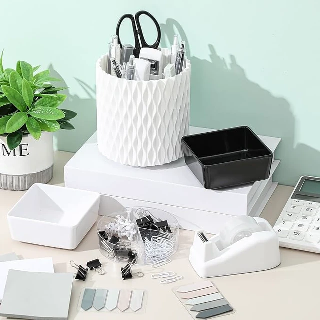 Alt view image 2 of 7 - 27 Pcs Black and White Desk Accessories Gift for Aesthetic Desk Organizer White Office Supplies Pen Holder Sticky Notes Stapler Binder/paper Clips Scissor Staple for Back to School(Classics)