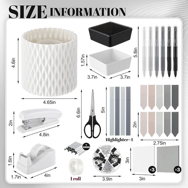 Alt view image 6 of 7 - 27 Pcs Black and White Desk Accessories Gift for Aesthetic Desk Organizer White Office Supplies Pen Holder Sticky Notes Stapler Binder/paper Clips Scissor Staple for Back to School(Classics)