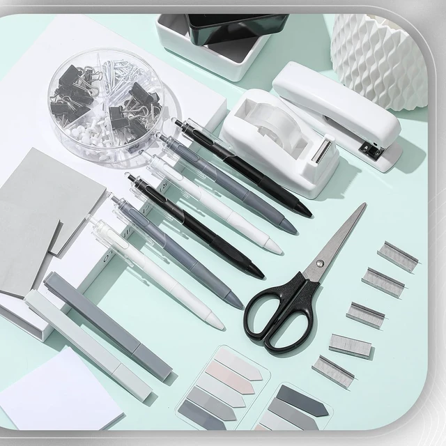 Alt view image 4 of 7 - 27 Pcs Black and White Desk Accessories Gift for Aesthetic Desk Organizer White Office Supplies Pen Holder Sticky Notes Stapler Binder/paper Clips Scissor Staple for Back to School(Classics)