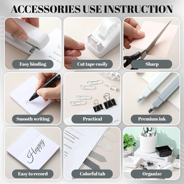 Alt view image 7 of 7 - 27 Pcs Black and White Desk Accessories Gift for Aesthetic Desk Organizer White Office Supplies Pen Holder Sticky Notes Stapler Binder/paper Clips Scissor Staple for Back to School(Classics)