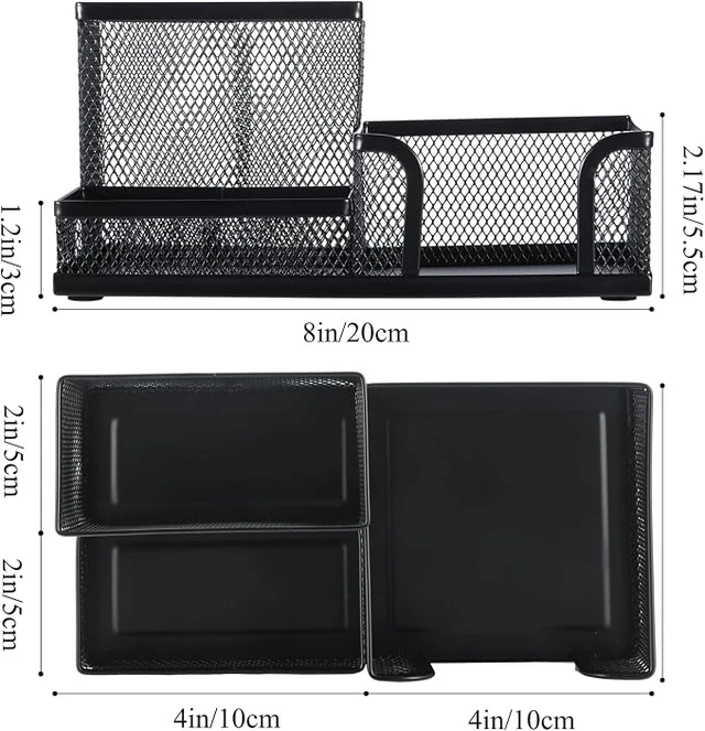 Alt view image 5 of 6 - Mesh Pen Holder Desk Organizers Pencil Holder for Desk Black, 3 Compartments Metal Office Supply Organizer with Sticky Notes Holder for School Home Office