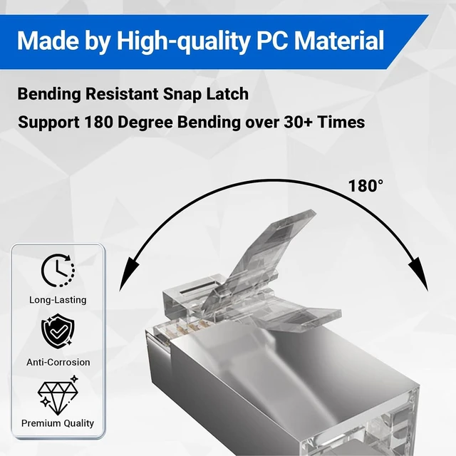 Alt view image 6 of 7 - 100-Pack Cat 6A RJ45 Pass Through Connector, Cat 6 RJ45 Connector Wire OD 1.20mm Ethernet Ends/Shielded RJ45 Connector for Solid or Stranded FTP/STP Cable